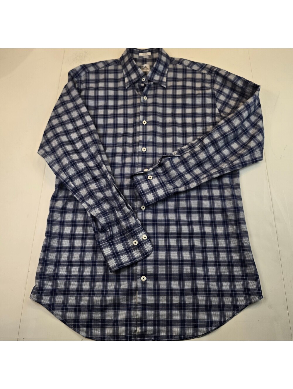 Peter Millar Button Down Shirt Mens Medium Blue Plaid Lightweight Cotton Nylon